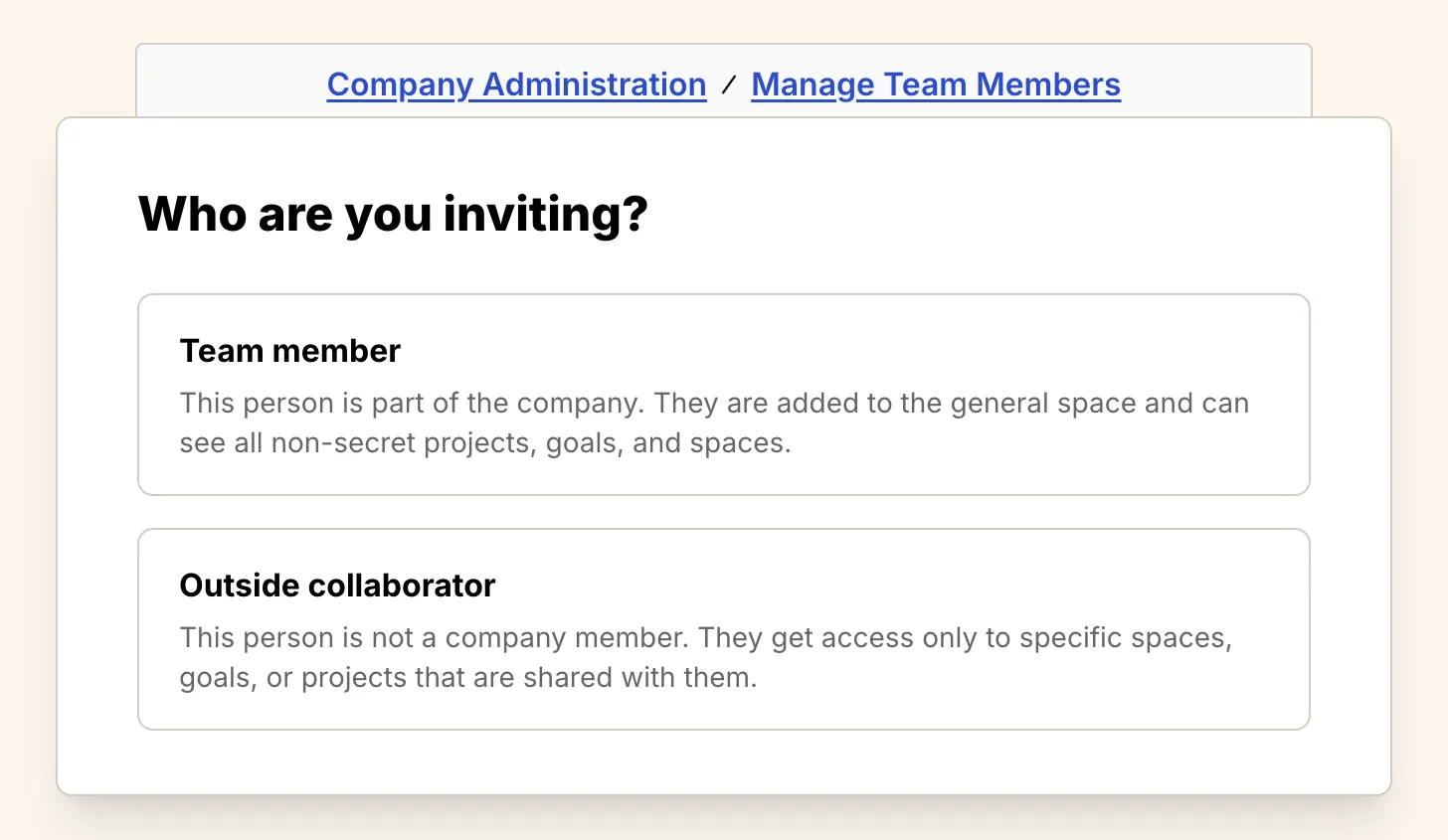 Screenshot: Member type options